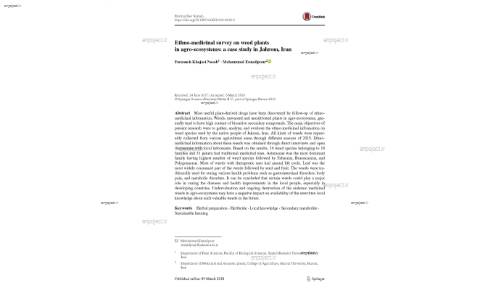Ethno‑medicinal survey on weed plants in agro‑ecosystems: a case study in Jahrom, Iran